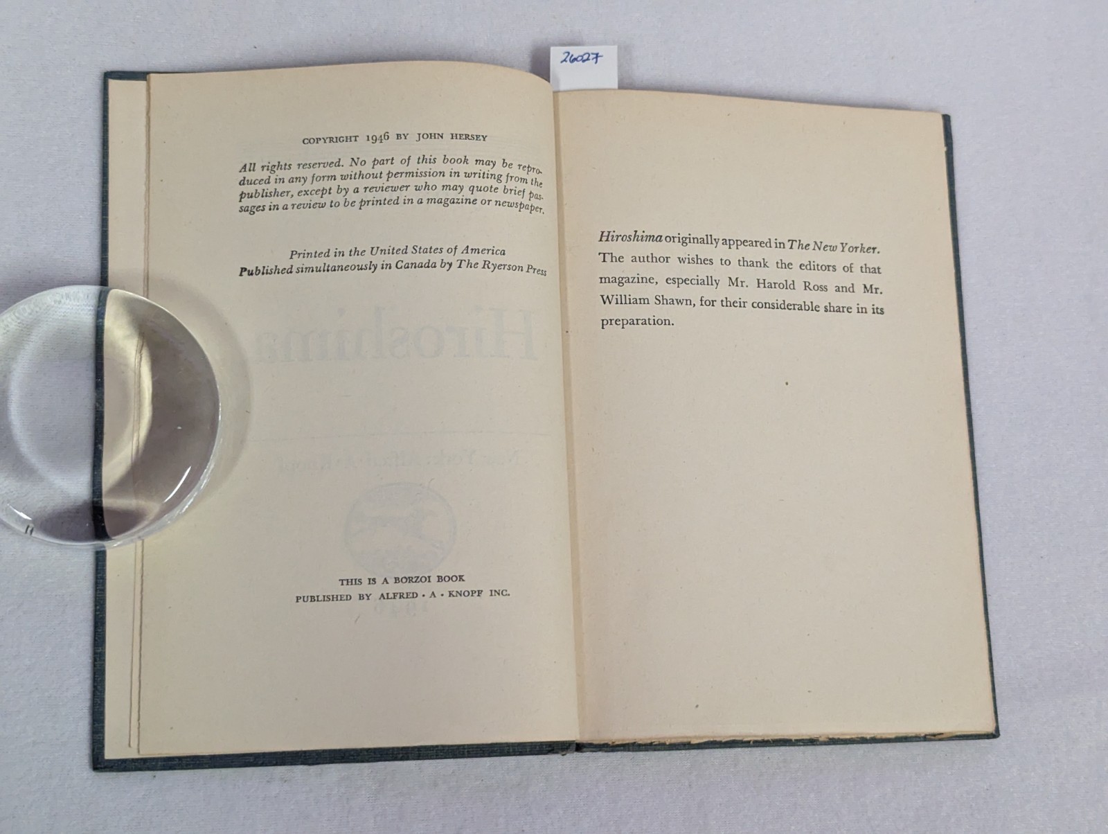 VINTAGE 1946 HIROSHIMA JOHN HERSEY ATOMIC BOMB WWII Alfred Knopf HB 118 pages