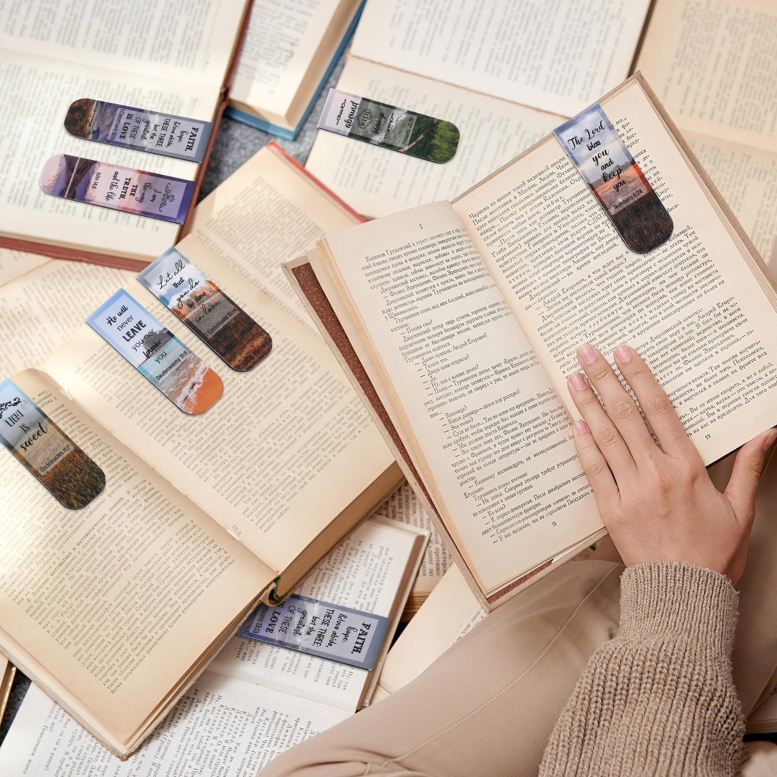 48 Pcs Bible Verse Magnetic Christian Bookmarks, 0.8×4.7in Forest Style