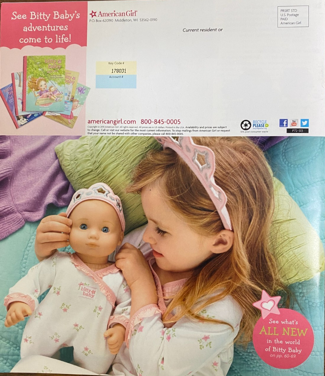 2013 American Girl Doll CATALOG – 72 pages NO LABEL