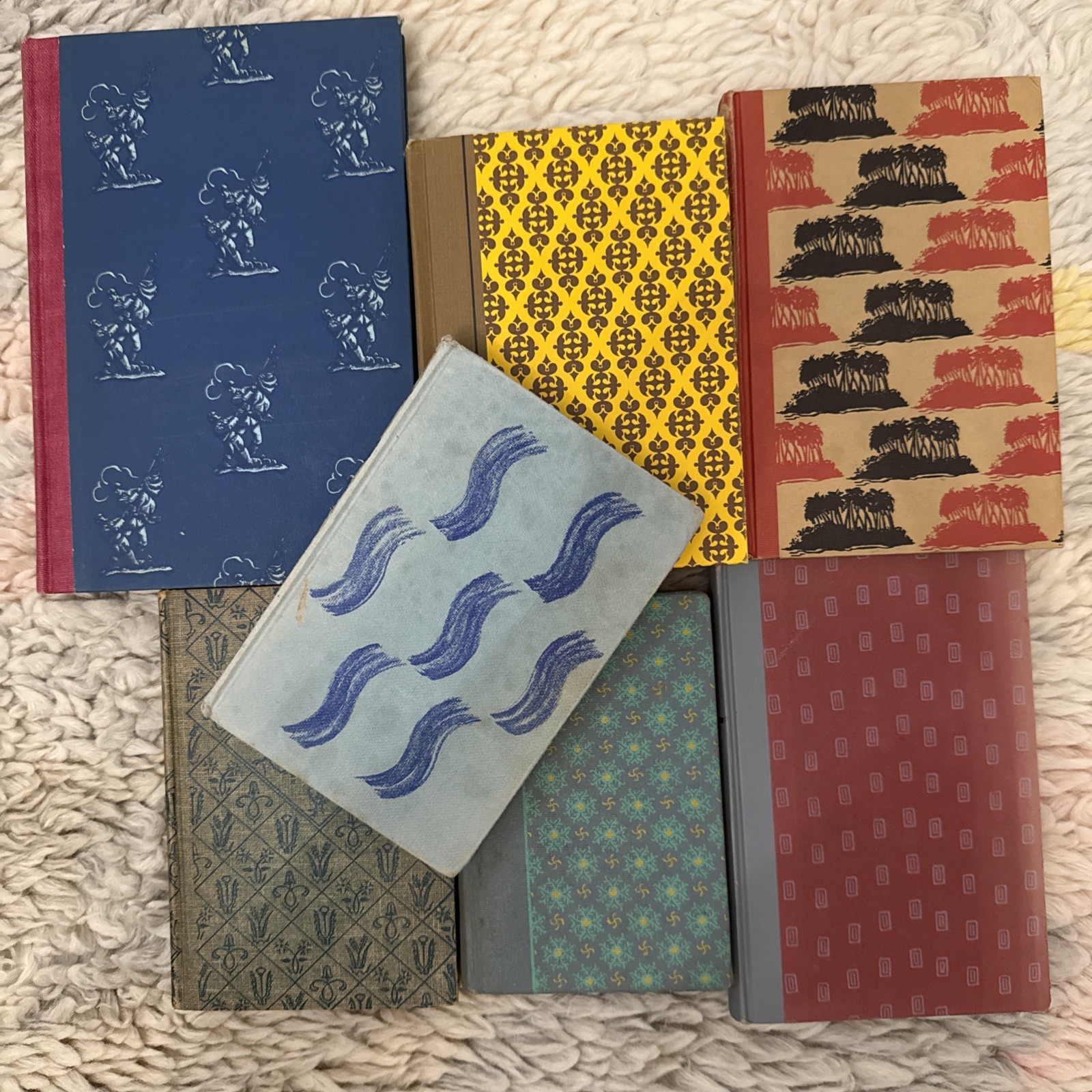 Lot of 7 Vintage Patterned Beautiful Staging Books Nursery Room Library Decor