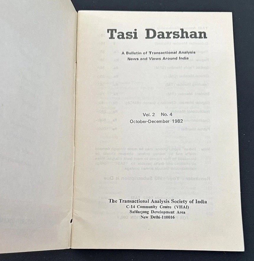 TAST DARSHAN Journal 1982 Transactional Analysis India Pearl Drego Rare Issue