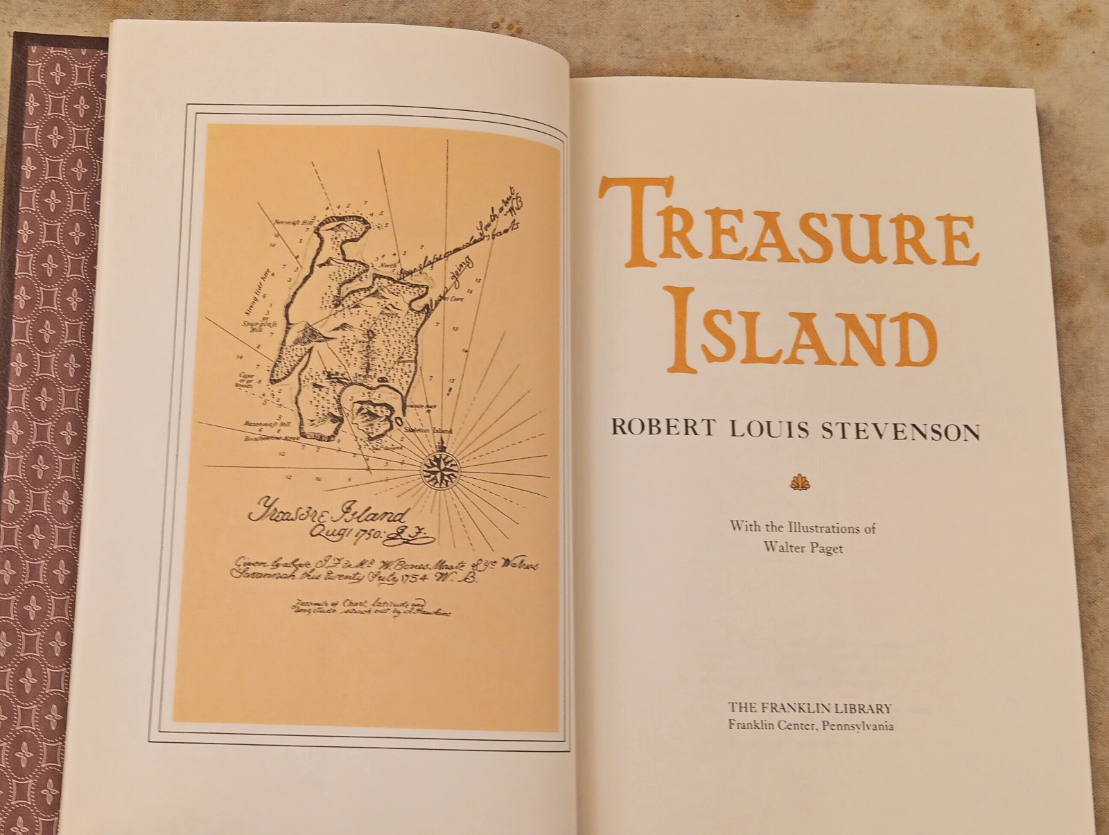 Book “Treasure Island” Robert Louis Stevenson Franklin Library leatherette 1980