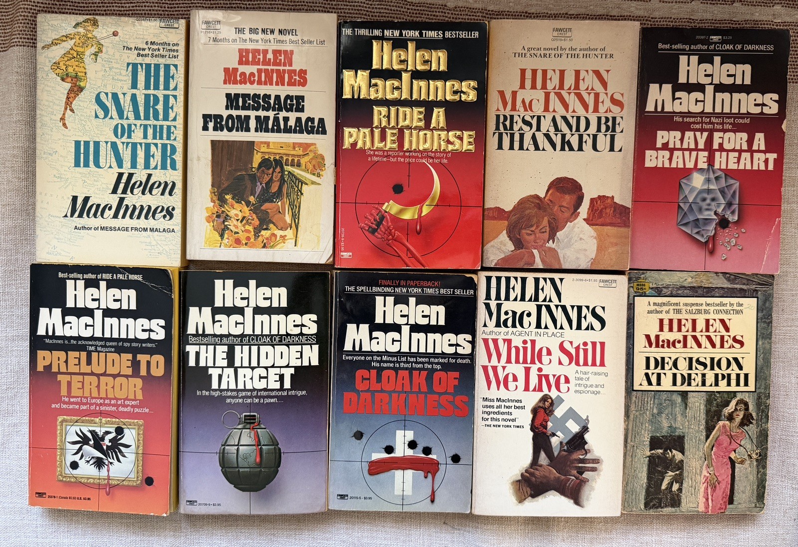 Lot of 10 Vintage Spy Paperbacks by Helen MacInnes, Hidden Target, more 60s