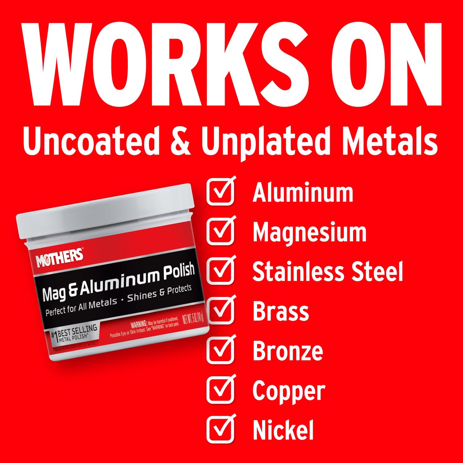 Mothers Mag & Aluminum Polish – 5 Oz. For Aluminum Wheels, Metal Care (05100)