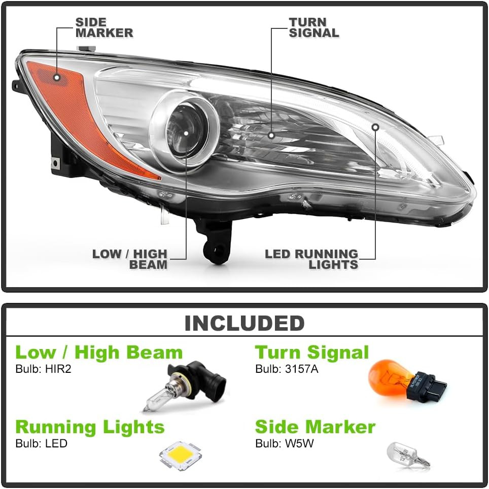 – for 2011 2012 2013 2014 Chrysler 200 Chrome Housing Projector Headlight Headla