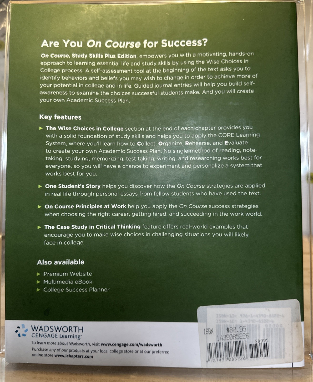 On Course: Stategies for Creating Success in College and in Life Study Skills +
