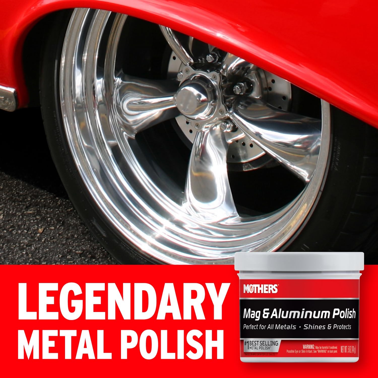 Mothers Mag & Aluminum Polish – 5 Oz. For Aluminum Wheels, Metal Care (05100)