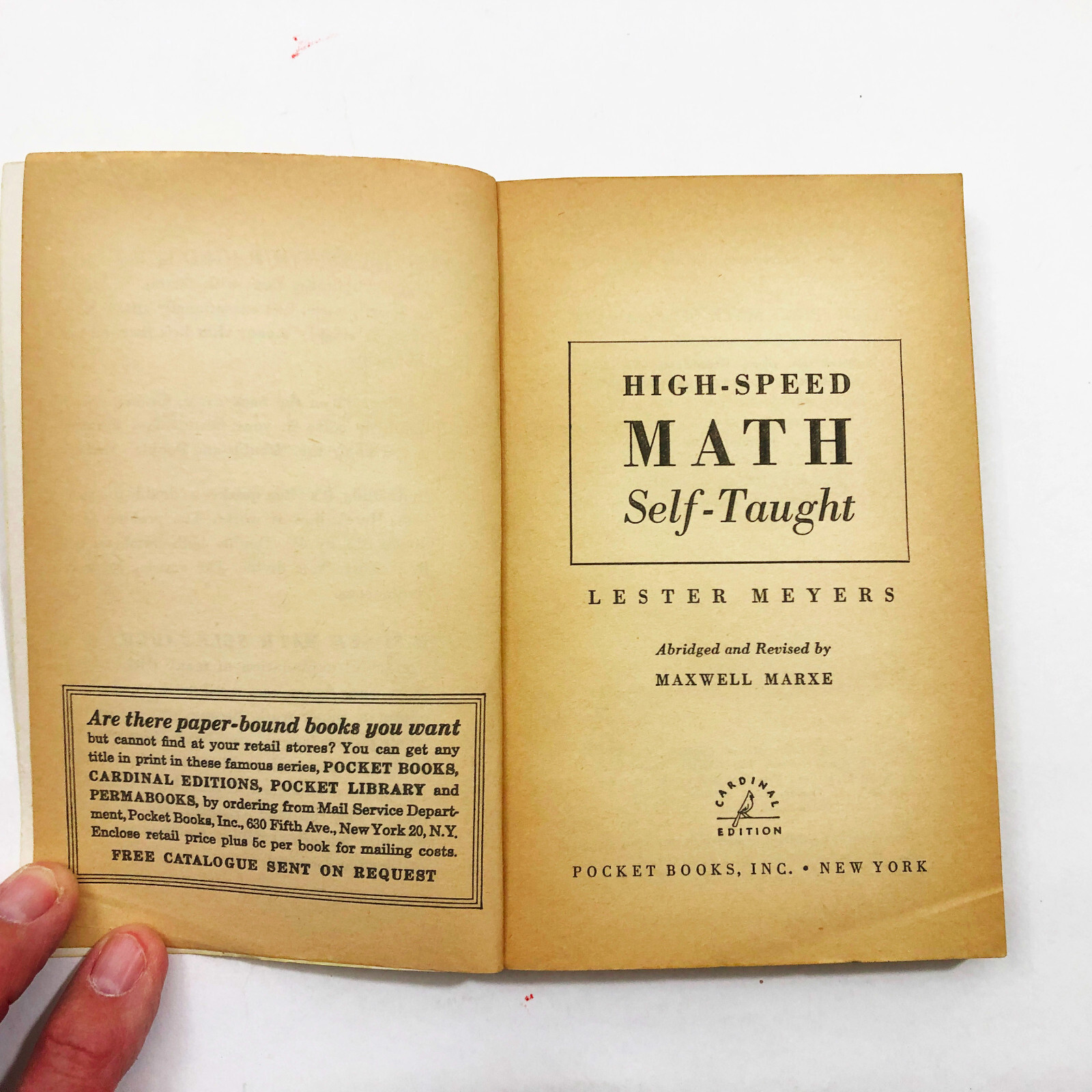High Speed Math Self Taught PB Lester Meyers 290 Pages First Printing 1959