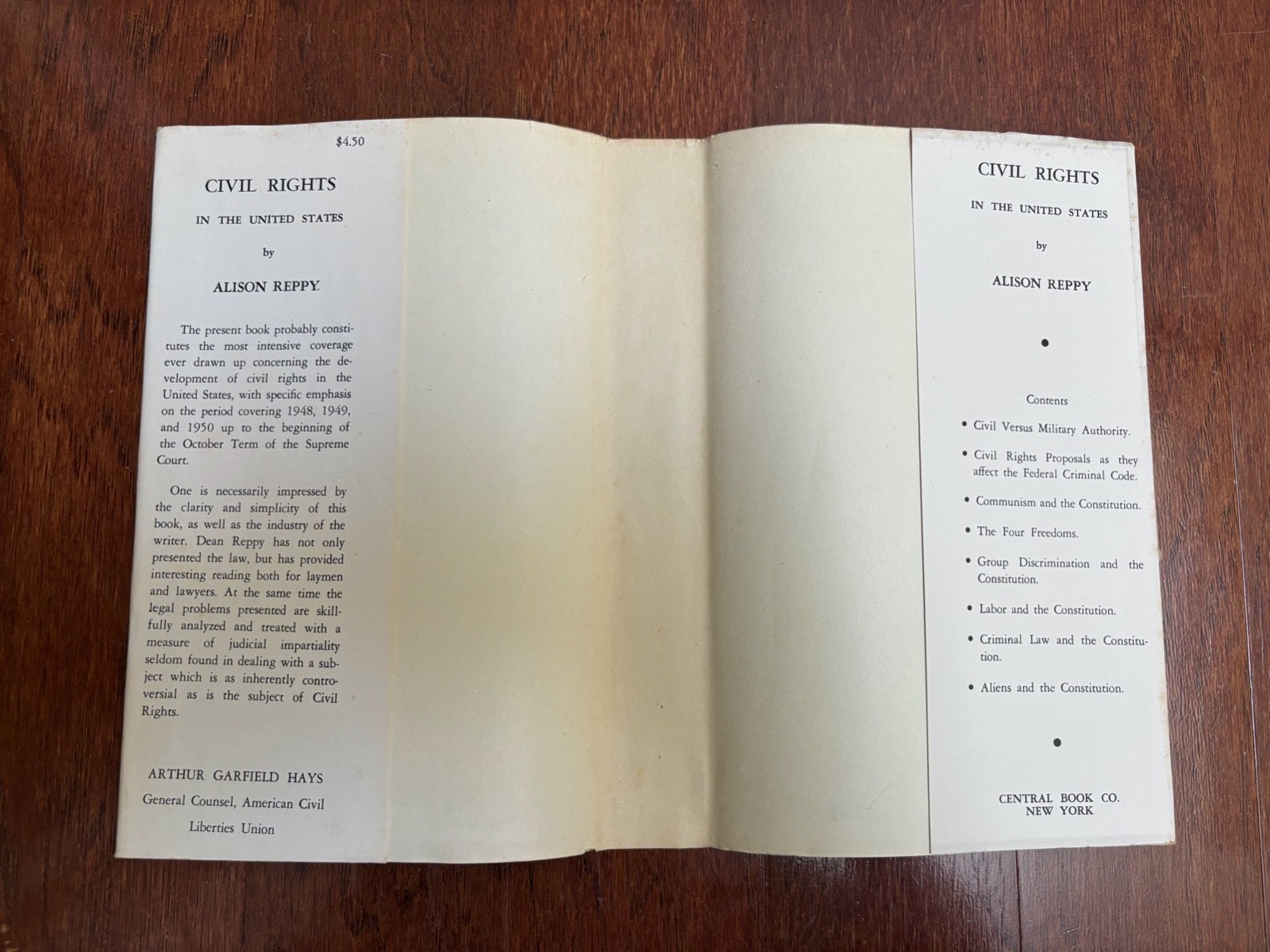 CIVIL RIGHTS IN THE UNITED STATES by ALISON REPPY – HBDJ 1951 1st ED w/SC UNREAD