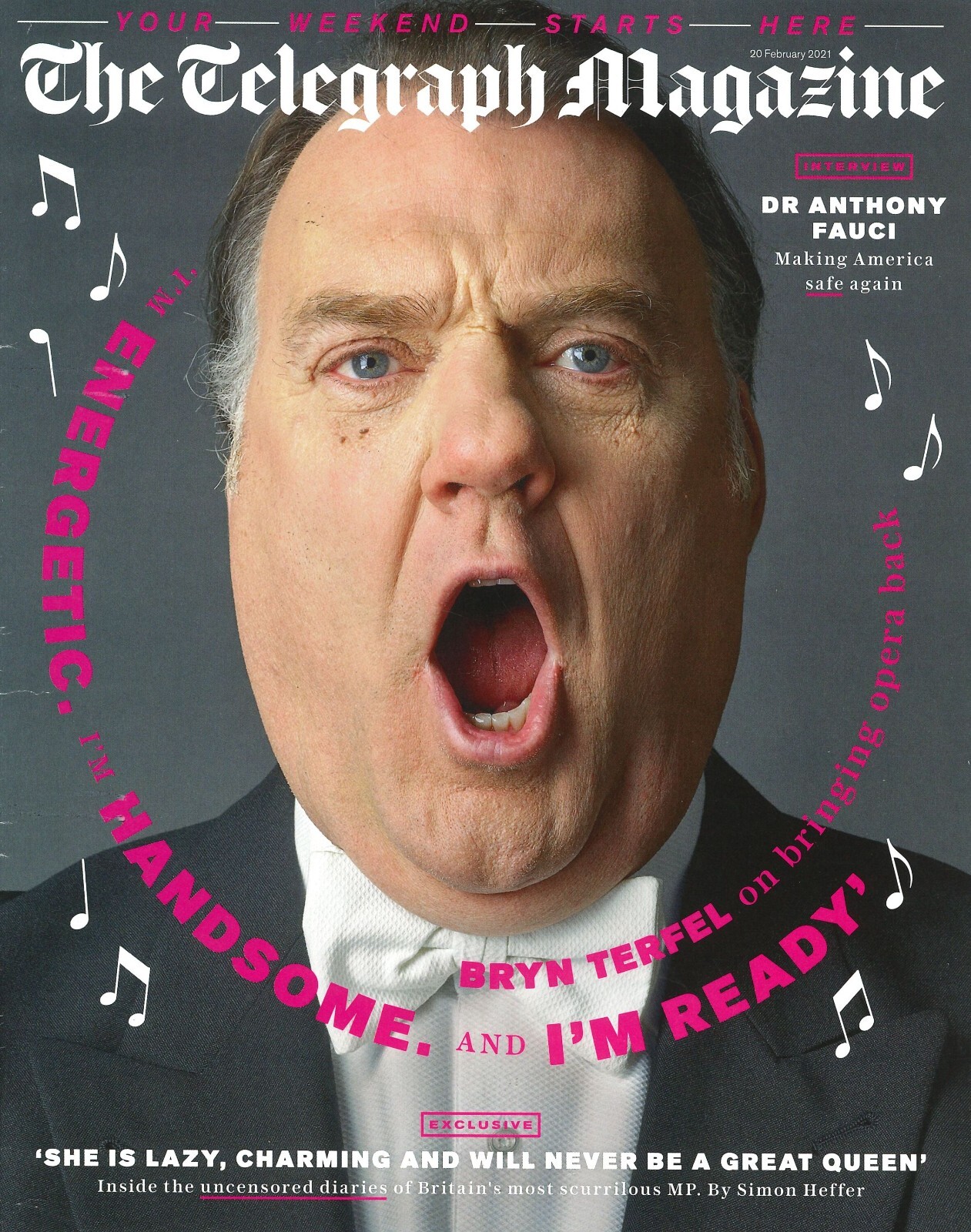 Telegraph Magazine: Bryn Terfel, Anthony Fauci, Marian Keyes, Channon 20.2.21