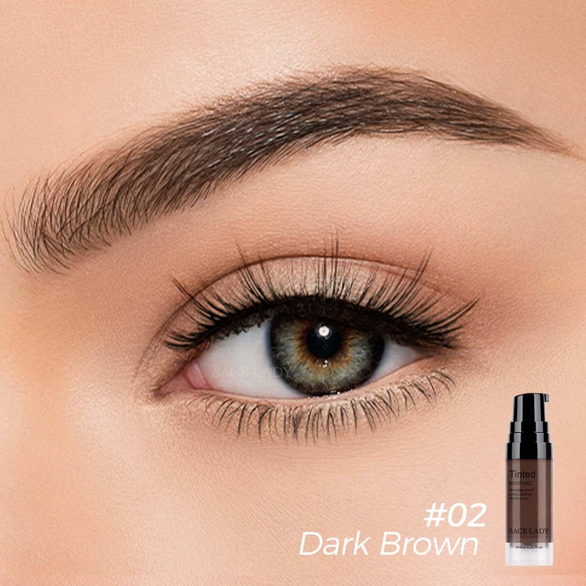 SACE LADY 3D Eyebrow Gel Long Lasting 24 0.2 Fl Oz (Pack of 1), 02 DARK BROWN