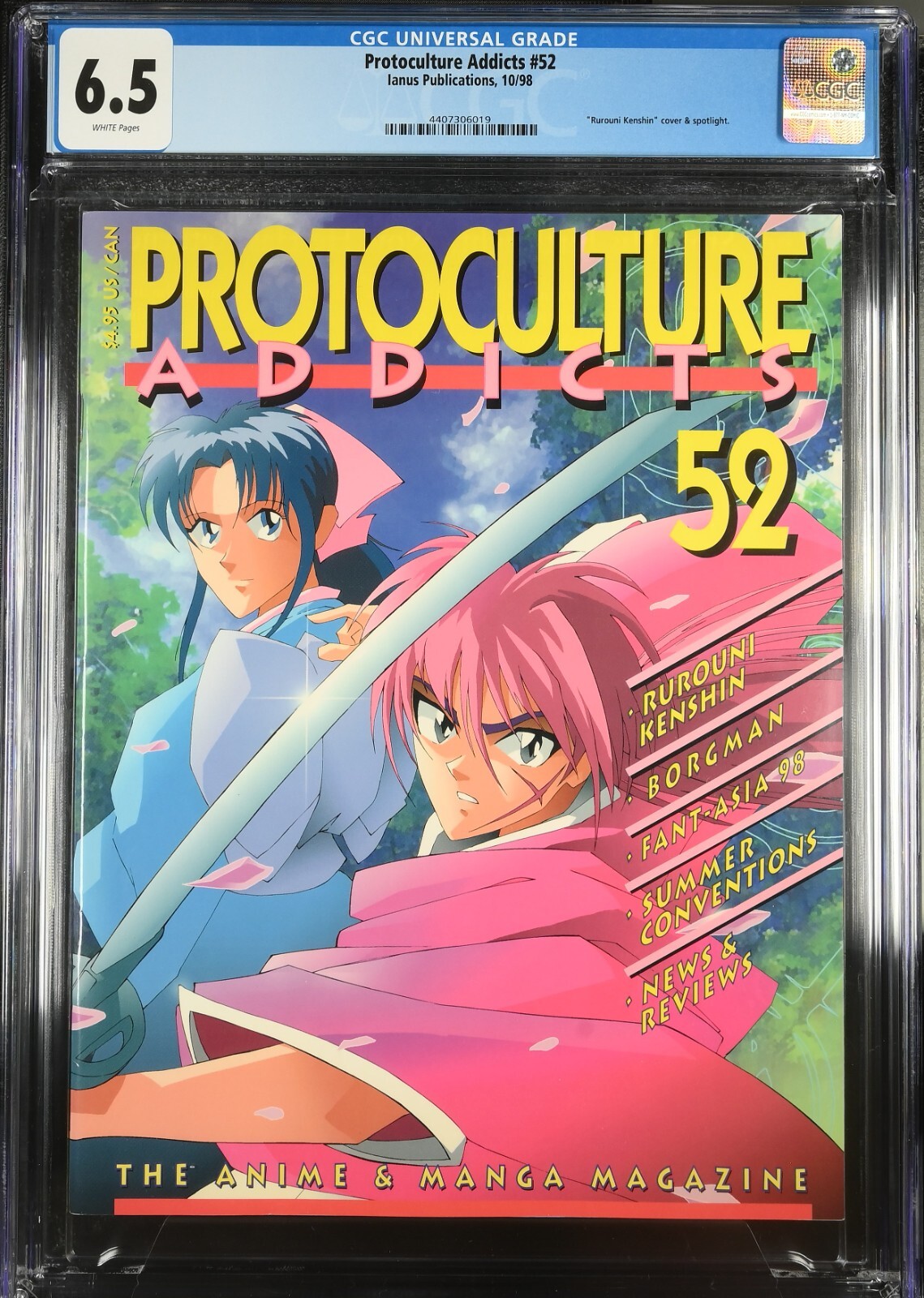 Protoculture Addicts #52 CGC 6.5 (Oct 1998) 1st Rurouni Kenshin cover in US