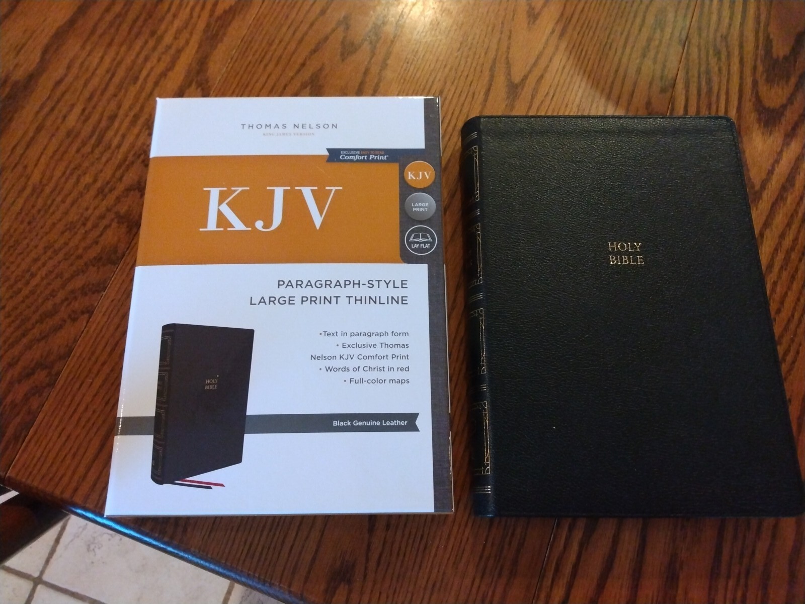 KJV, LARGE PRINT Thinline Paragraph Style Bible, Black Genuine Leather