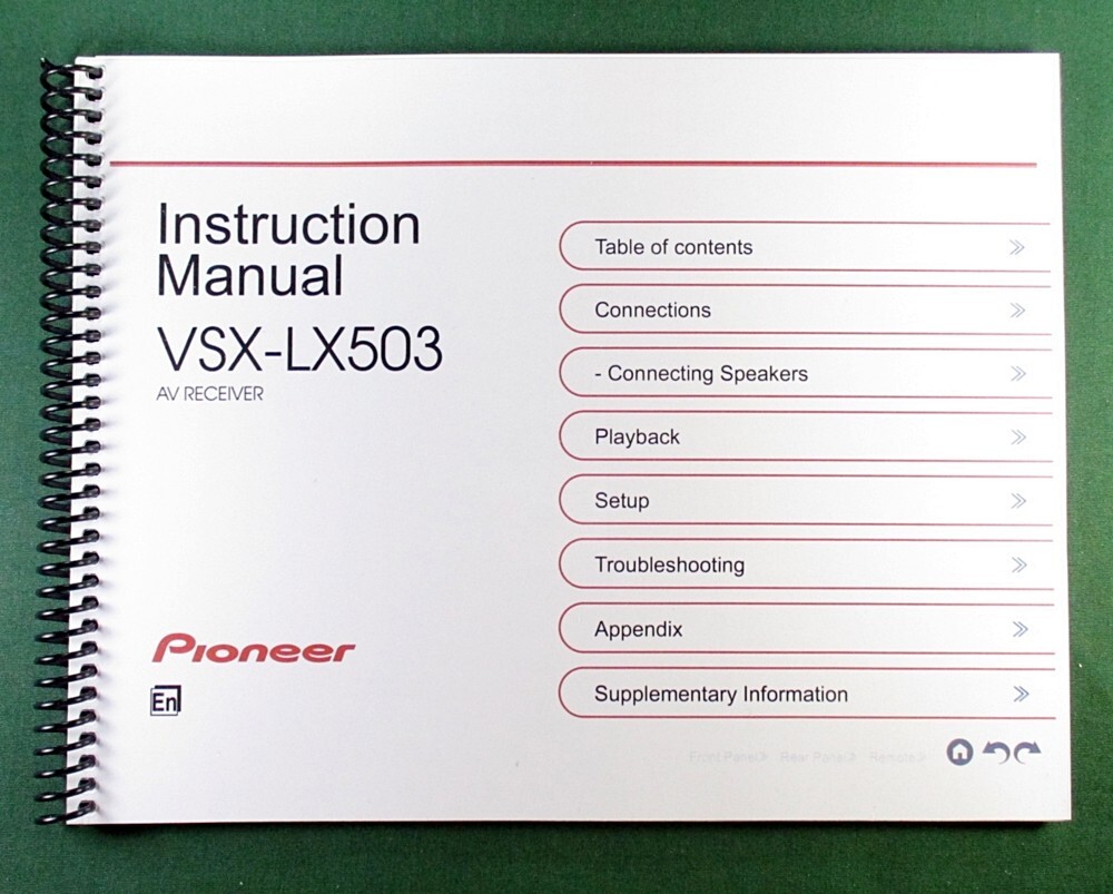 Pioneer VSX-LX503 Instruction Manual: Full Color 174 Pages & Protective Covers!