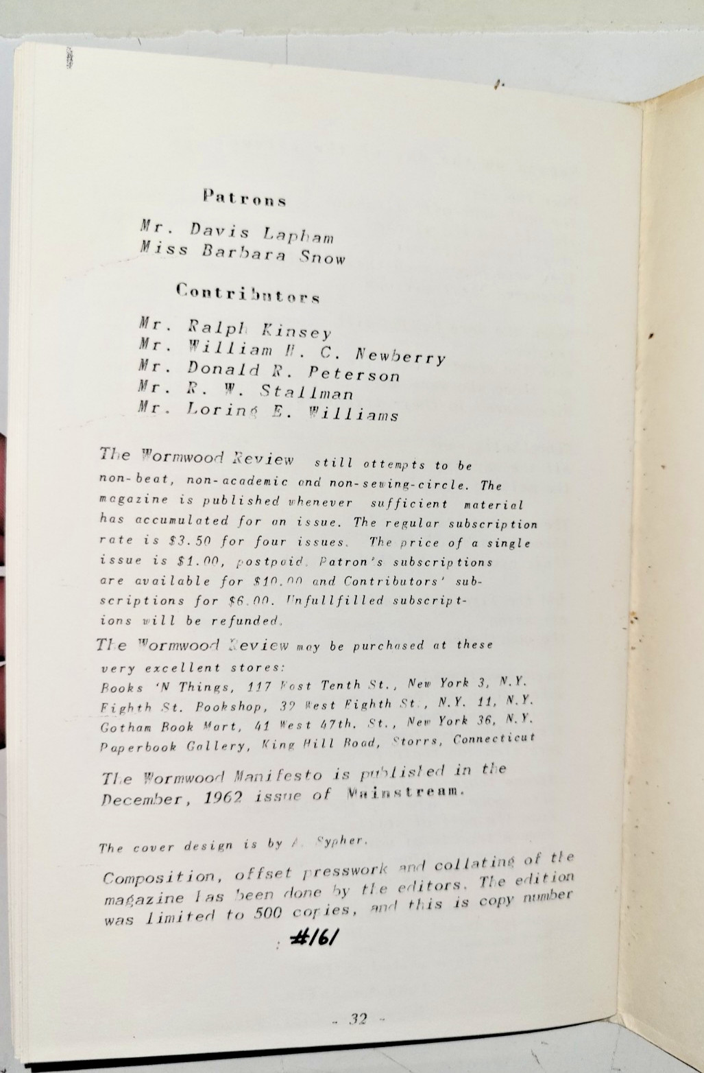 Wormwood Review 8 1962 Bukowski For Jane 1st Russell Edson Signed Moffitt
