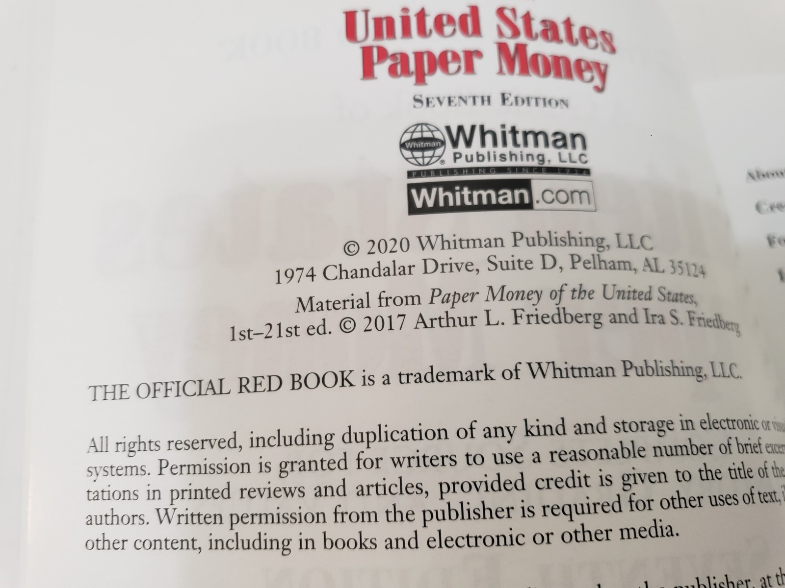 A Guide Book of United States Paper Money – 7th Edition- The Official Red Book