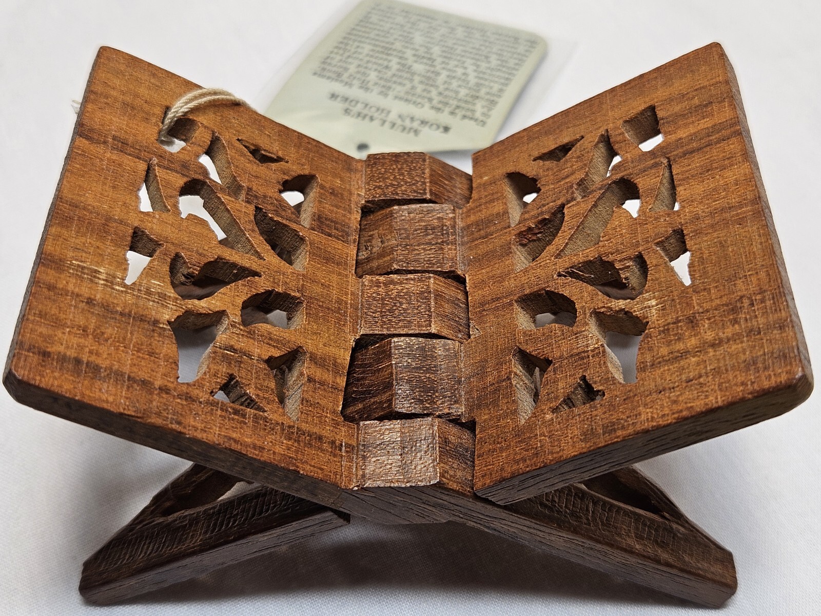 Vintage Ornate Hand Carved Wooden Folding Book/Quran Holder India 50s Ori Tag