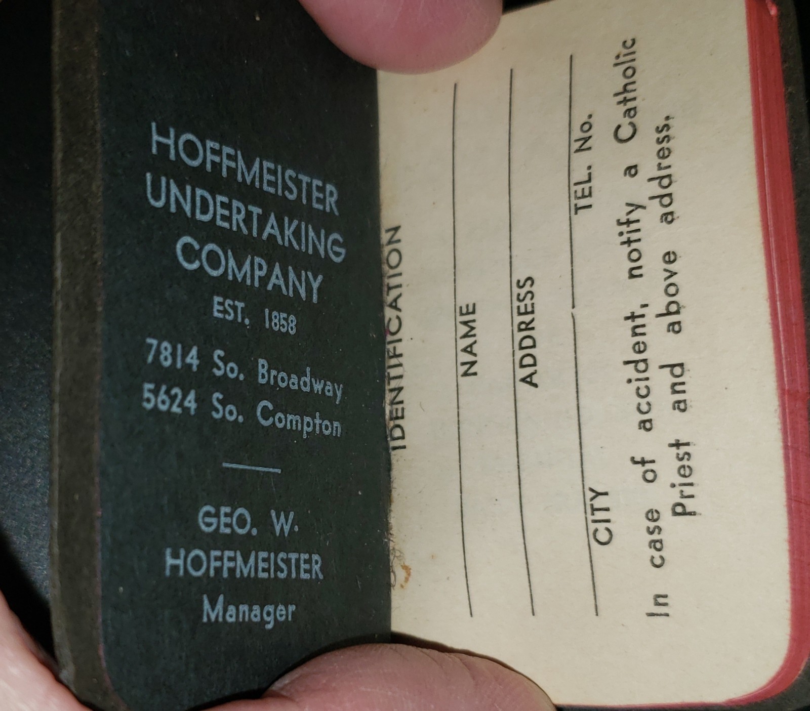 Vintage 1930s Miniature Hardcover Thumb Bible Hoffmeister Undertaking St Louis