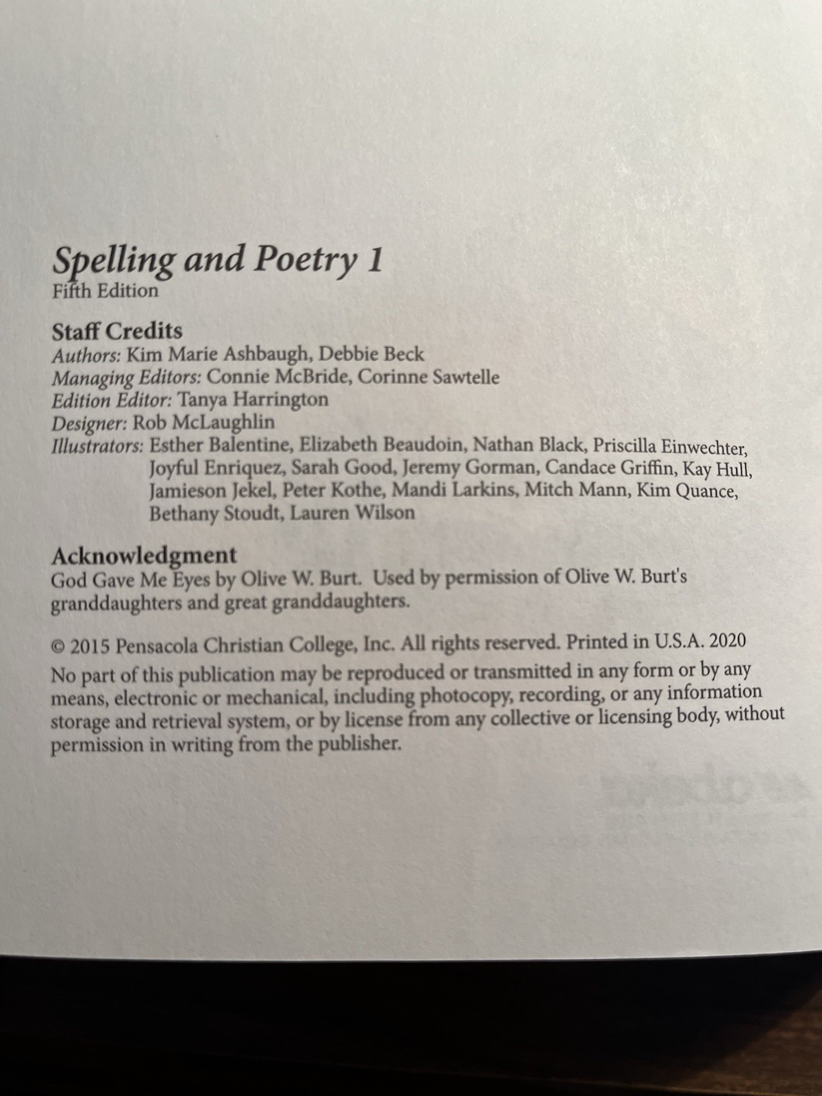 Abeka Spelling and Poetry 1 ~ Fifth Edition ~ Homeschool ~ Language Arts