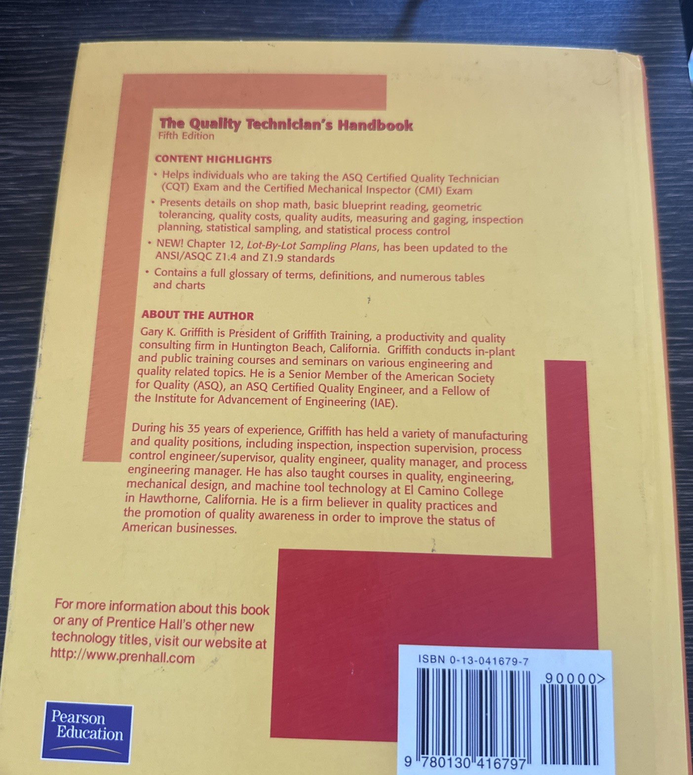 The Quality Technician’s Handbook – Hardcover, by Griffith Gary K. – Very Good