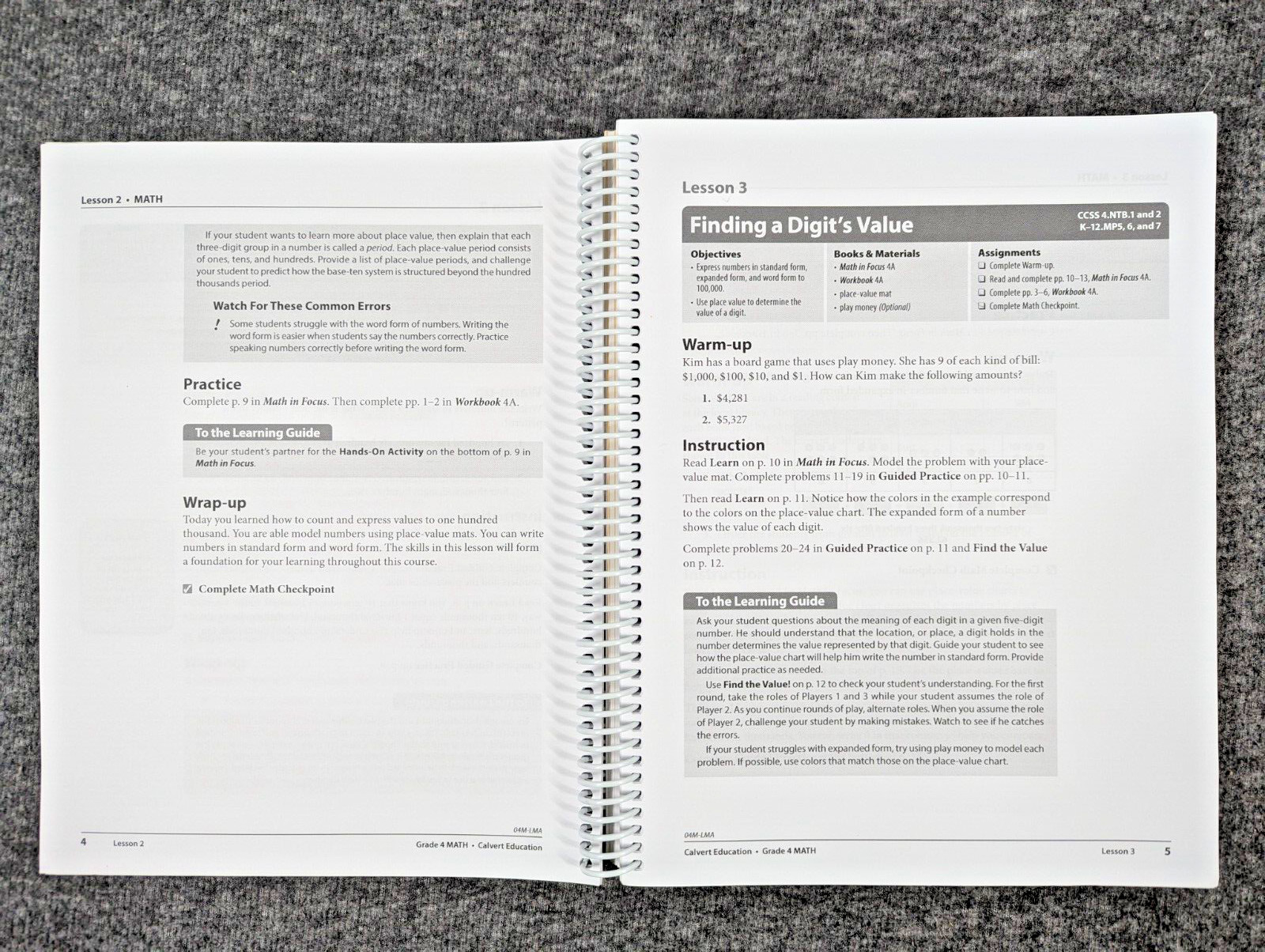 Calvert School 4th Grade Core Lesson Singapore Math Manual Part A