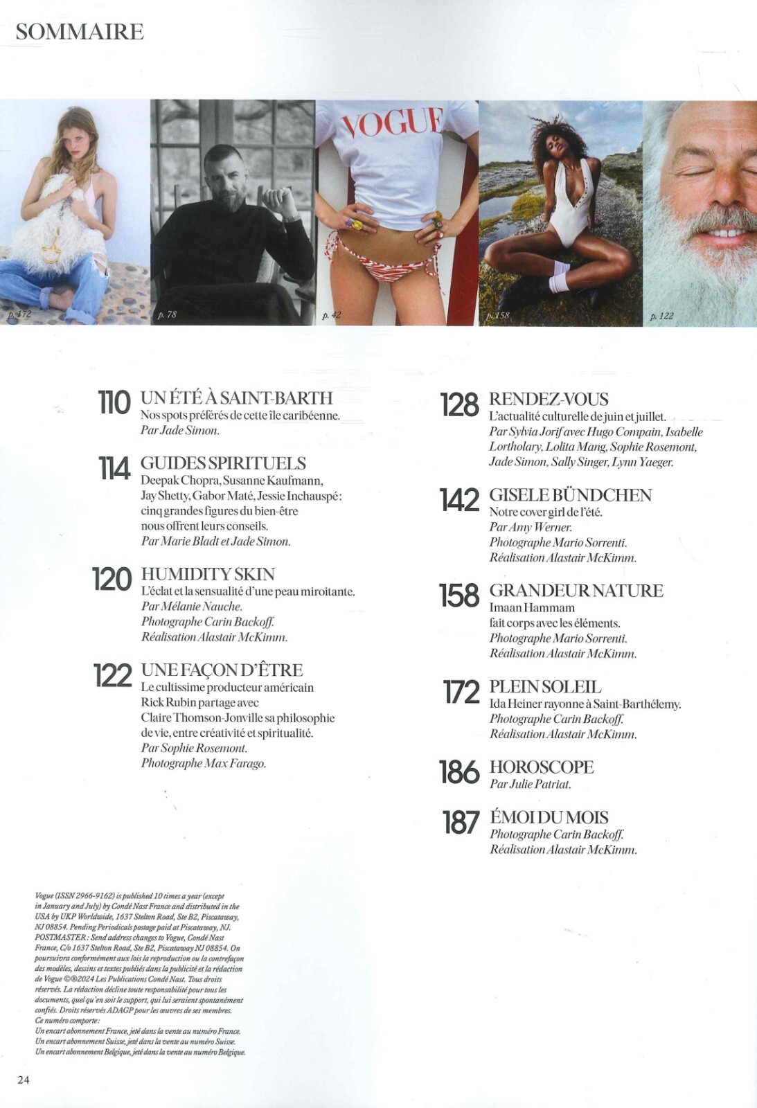 Vogue France Magazine French Language Gisele Bundchen, Rick Rubin June/July 2025