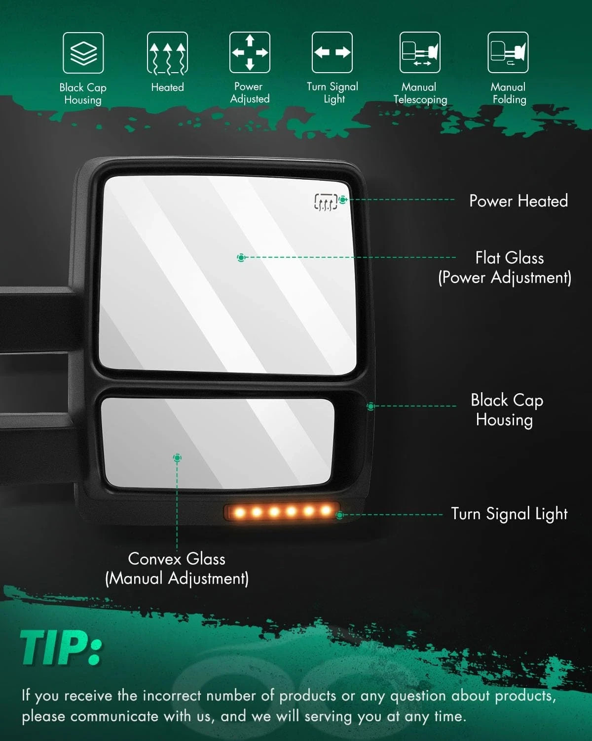 Tow Mirror Compatible with 2007-2014 for Ford for F-150 Towing Mirror with Right