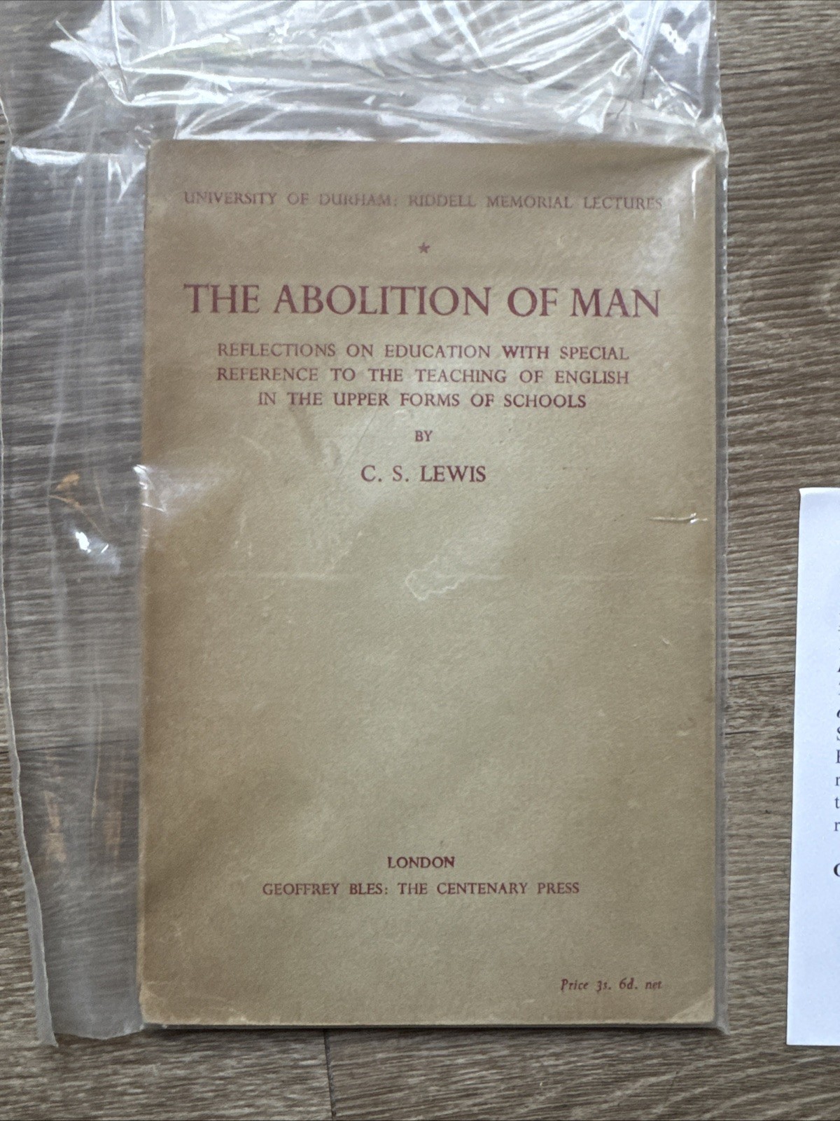 The Abolition Of Man-C.S. Lewis-VERY RARE VTG University Of Durham Lectures 1947