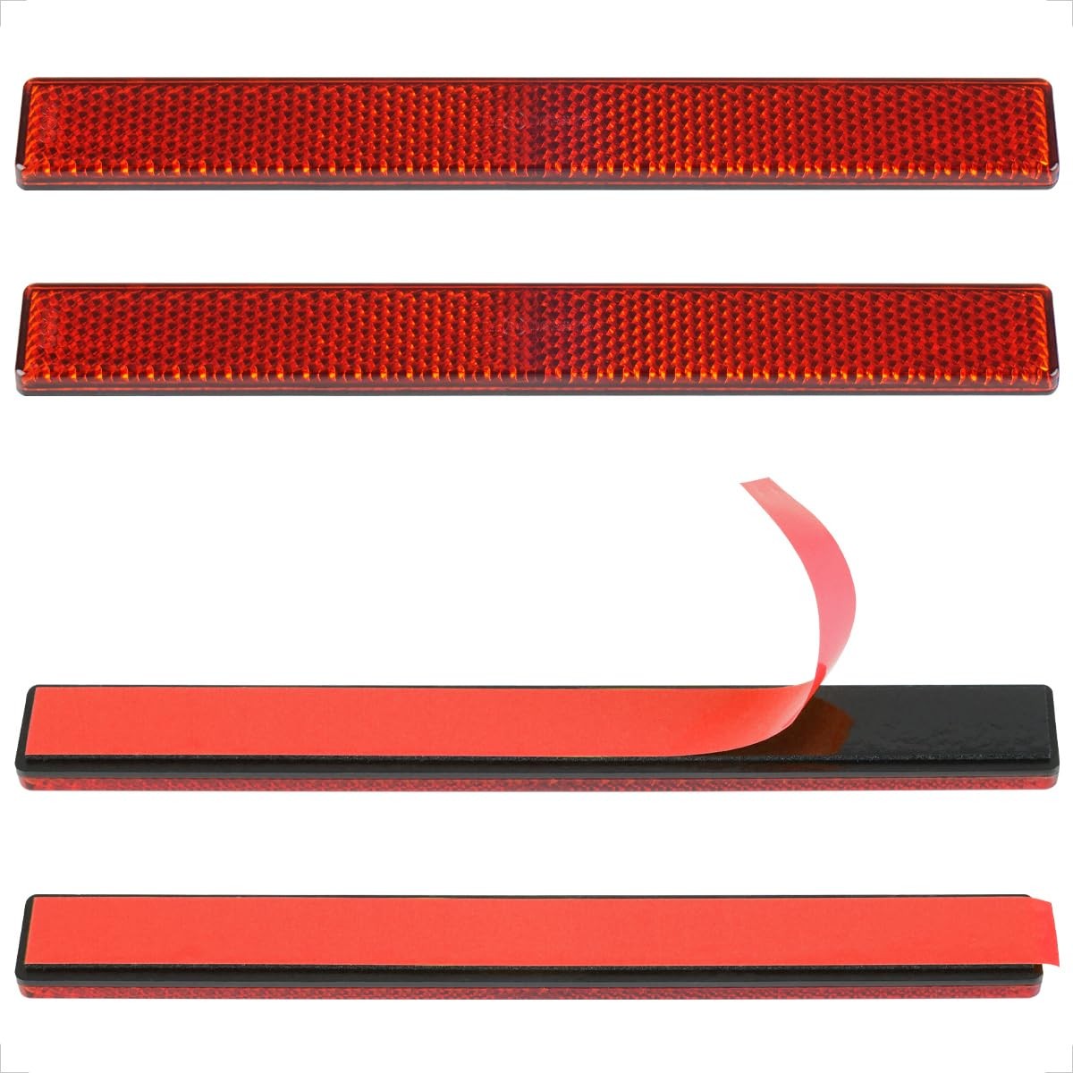 evermotor 4 PCS Stick-on Rectangular Red Safety Reflectors: 6.53 Inch Reflect…