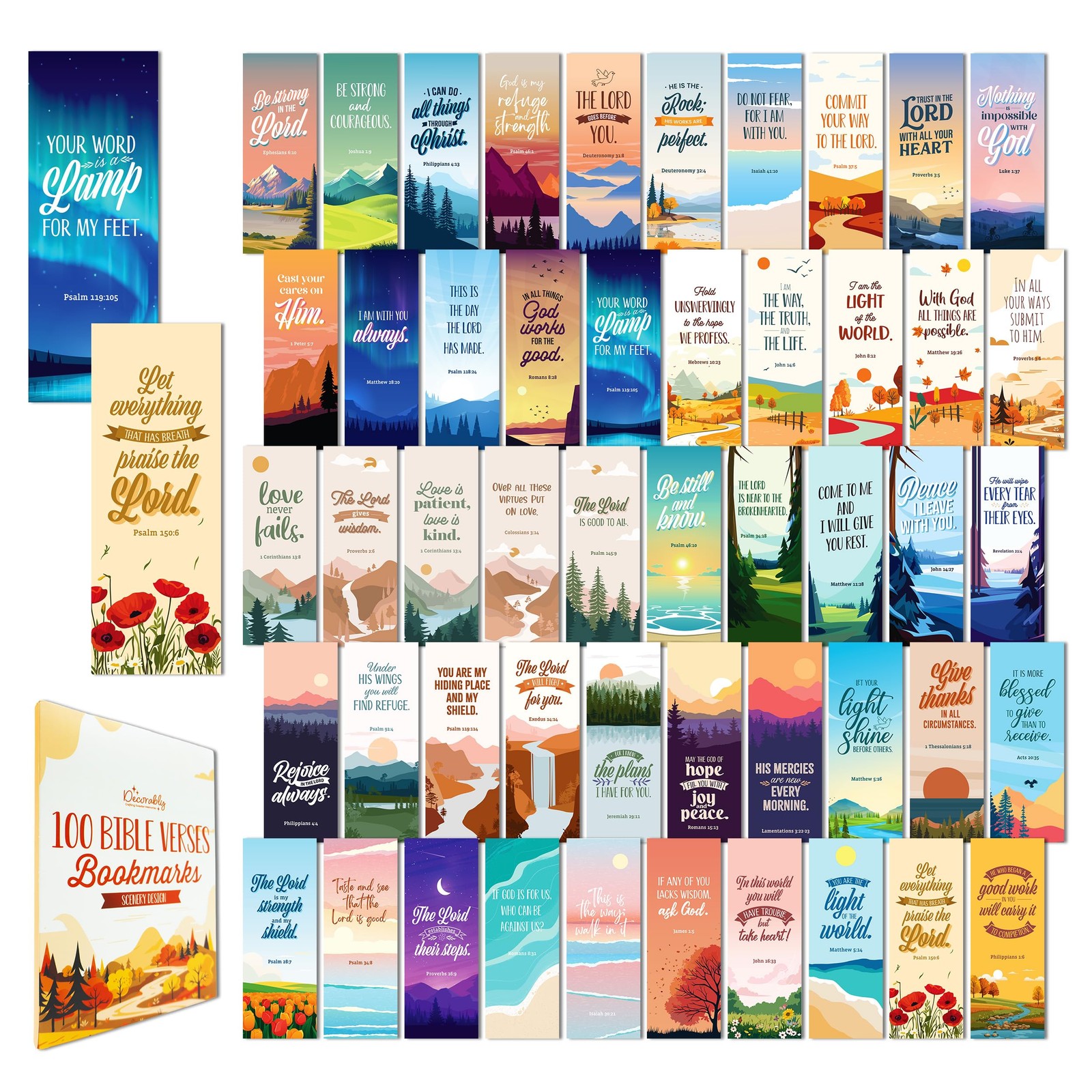 Decorably 100 Pack 2×6.5in Christian Bookmarks for 2×6.5 inches, Multicolor