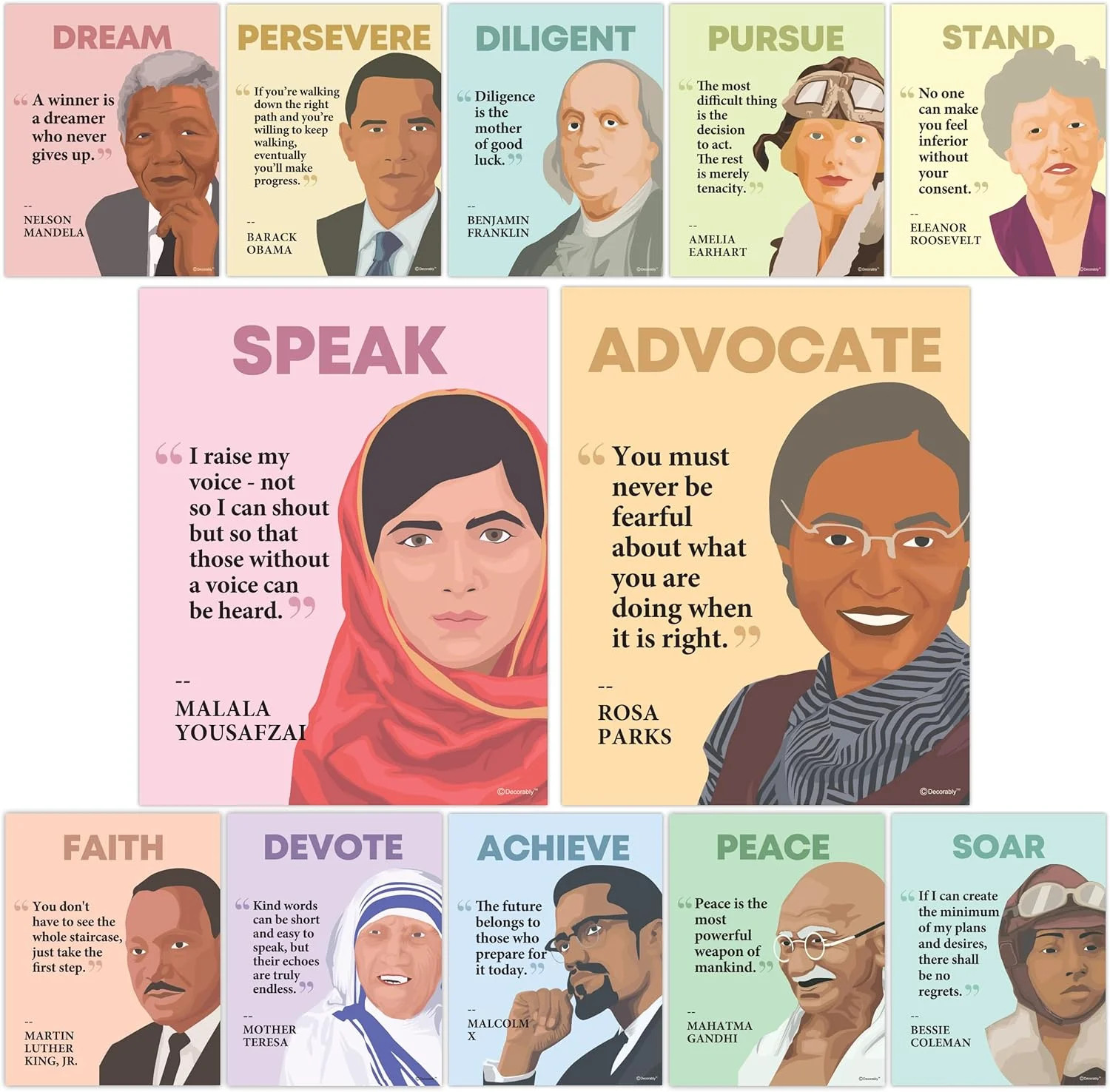 Decorably 12 Social Studies Classroom Decorations, 11x14in Educational Matte-Lam