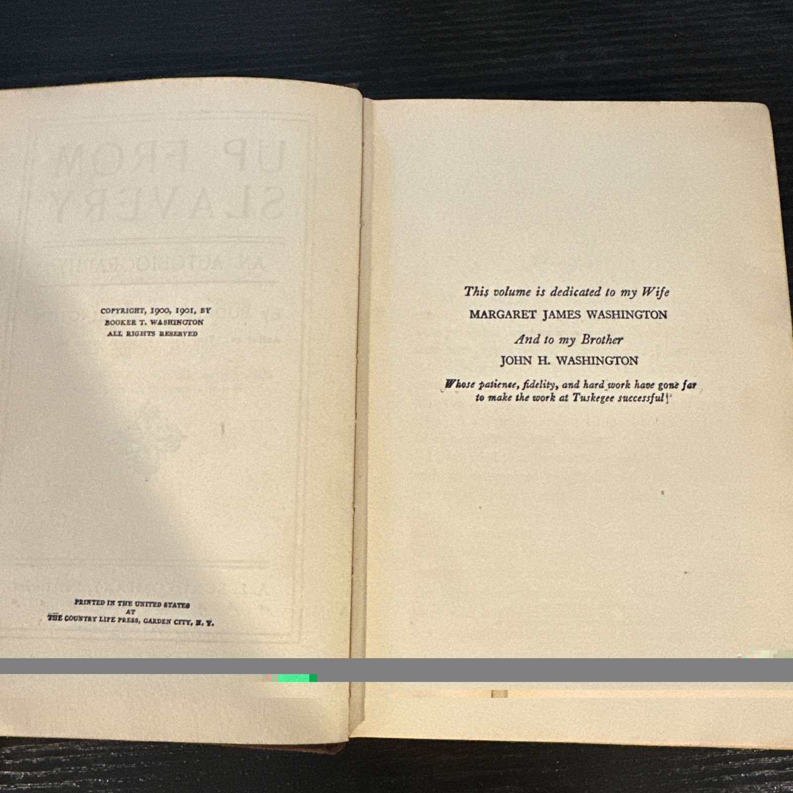 Book 1901 “Up from slavery”, An autobiography by Booker T. Washington