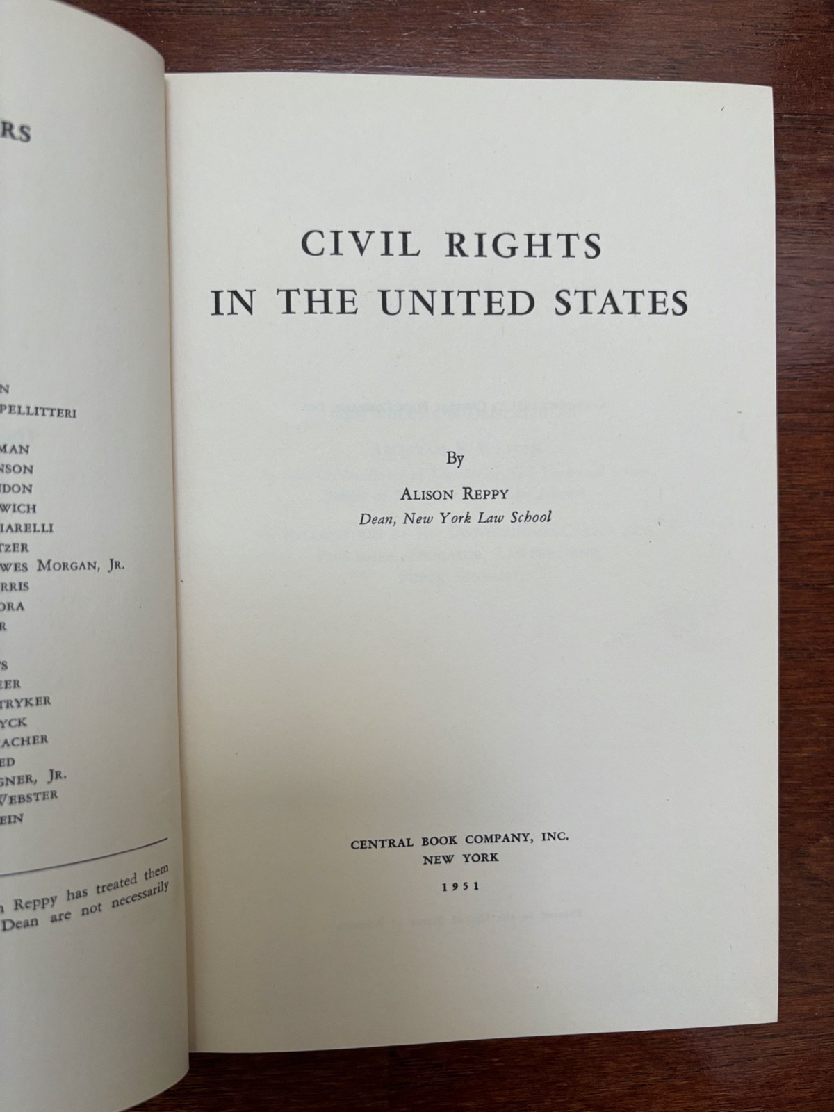 CIVIL RIGHTS IN THE UNITED STATES by ALISON REPPY – HBDJ 1951 1st ED w/SC UNREAD