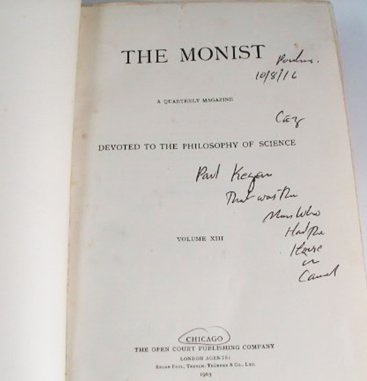 The Monist 1903 Science Hardcover Ancient Israel, Geometry Theology, 640 Pages