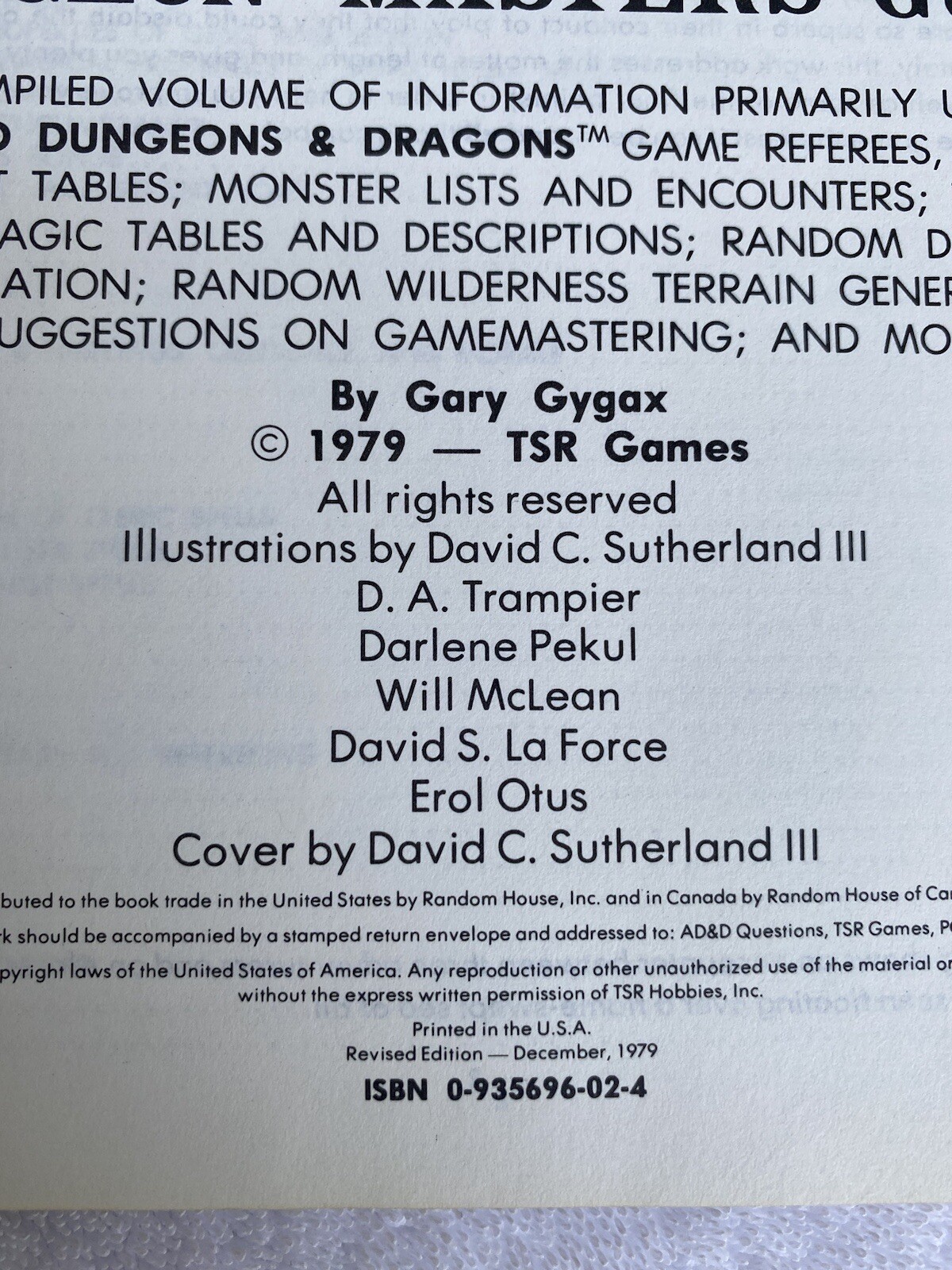 DUNGEON MASTERS GUIDE 1979/1980 6th Print D&D 1st Revised Edition 238 pages NM