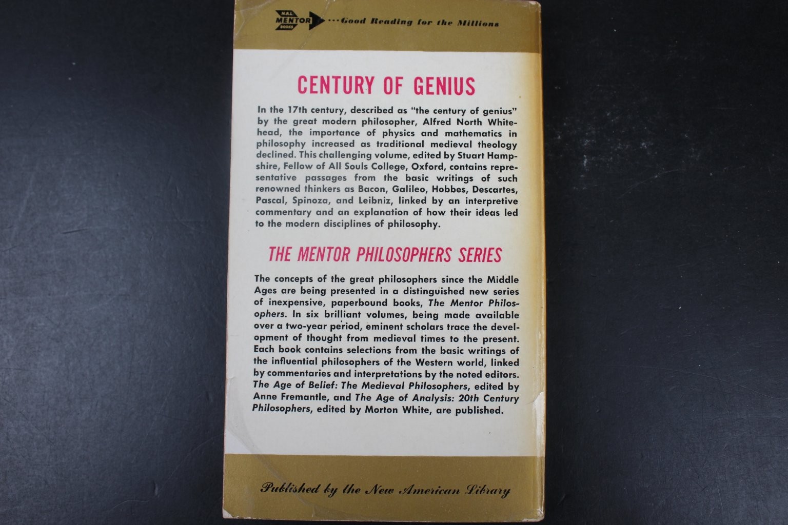 Age of Reason Stuart Hampshire 1956 1st Printing Mentor Philosophers 17th PB~VG