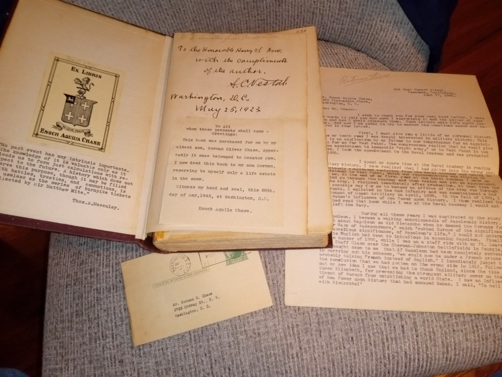 Nov 1941 WWII warning signed Maintenance of Peace Vestal 1923 US Army Navy book