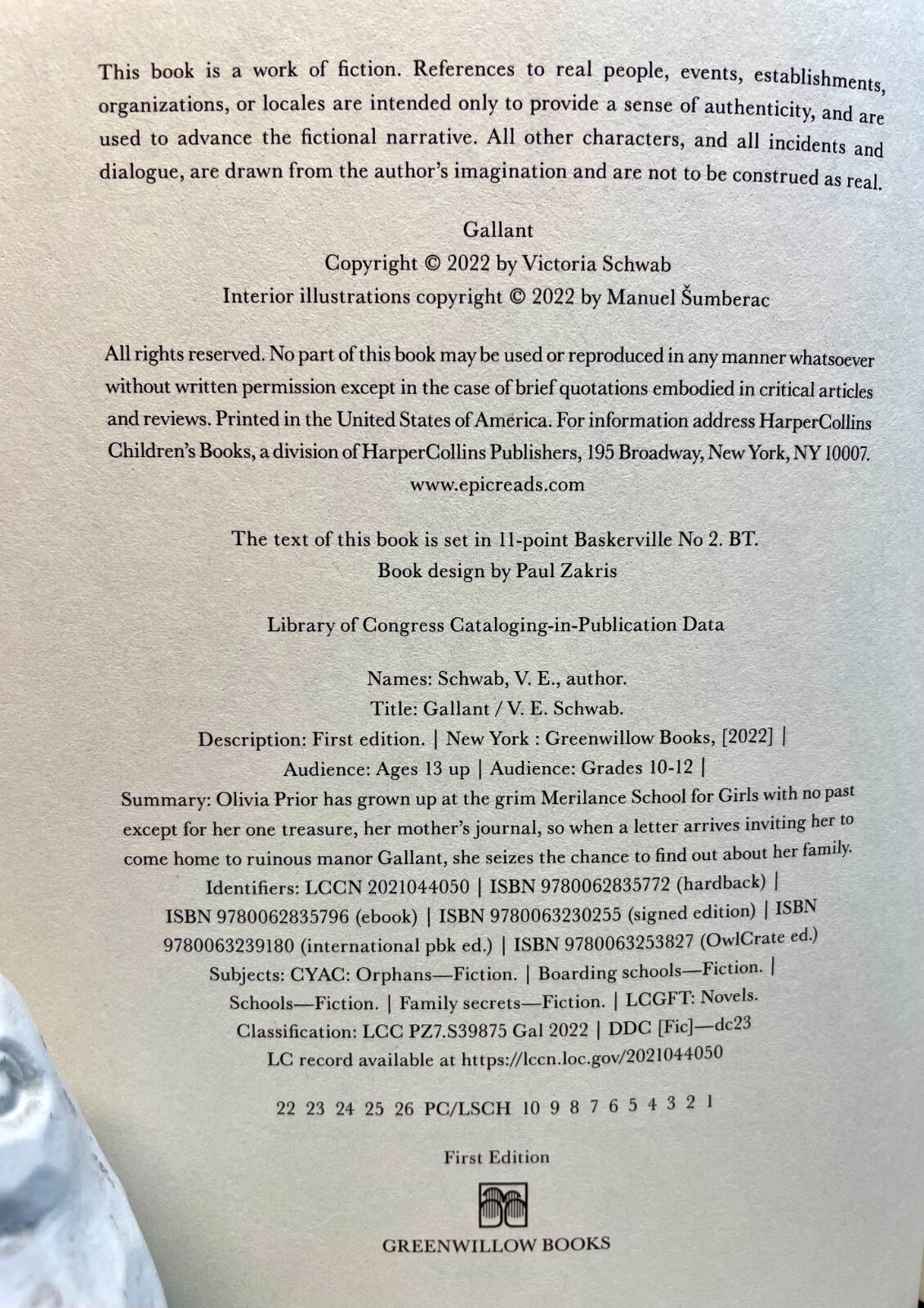 GALANT SIGNED V.E. Schwab JSA/COA Authentication 1st Edition 1st Prt