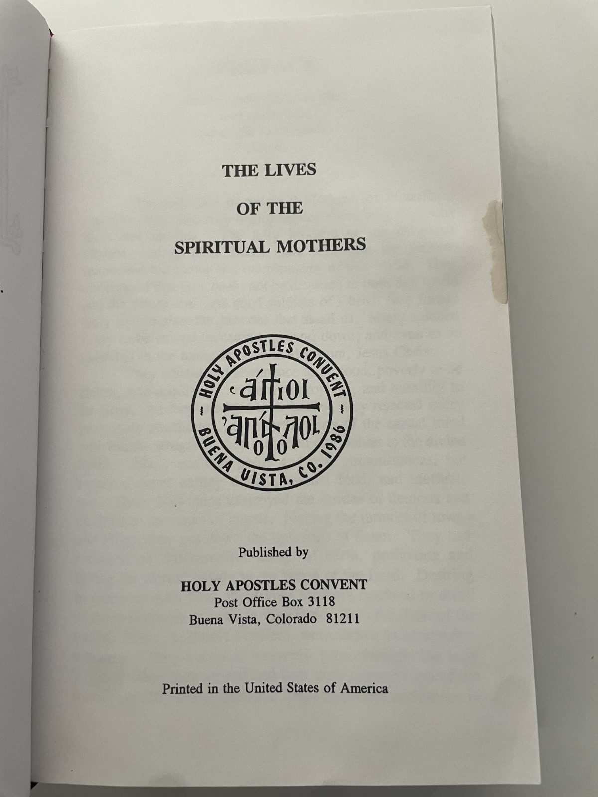 The Lives Of The Spiritual Mothers by Holy Apostles Convent 1991 Orthodox