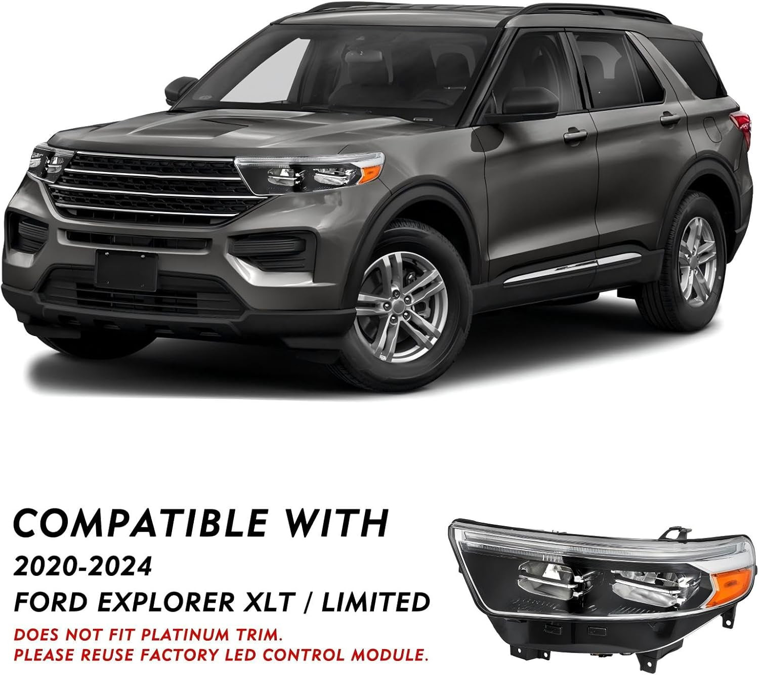 LED Headlight Assembly Set for 2020 2021 2022 2023 2024 Ford Explorer Xlt/Limite