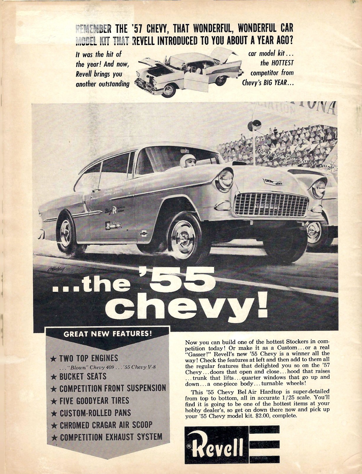 Revell ’55 Chevy Model Kit Ad PHOTOCOPY 1964 Model 1/25 Kit Color Copy of Box