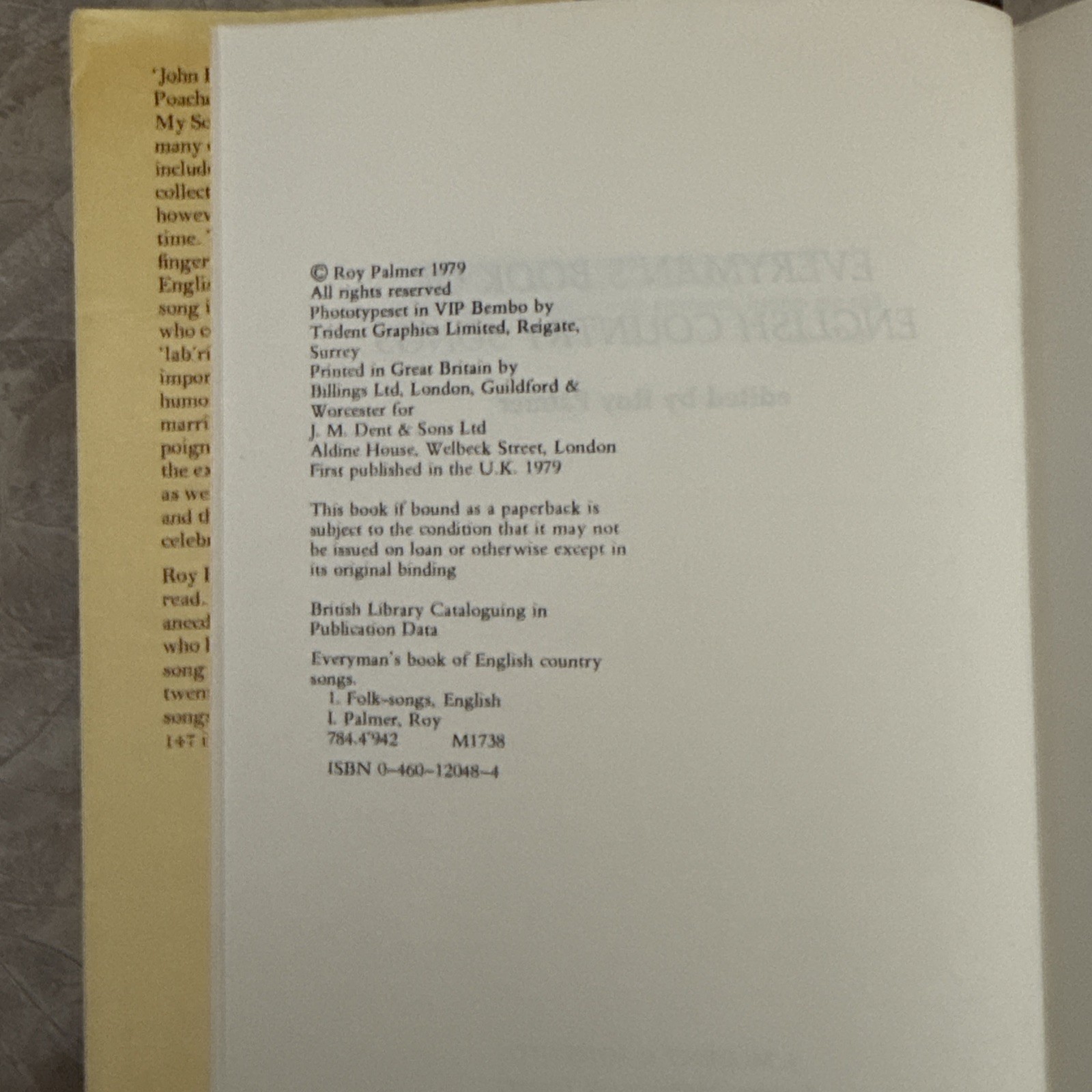 Everyman’s Book of English Country Songs Hardback Book