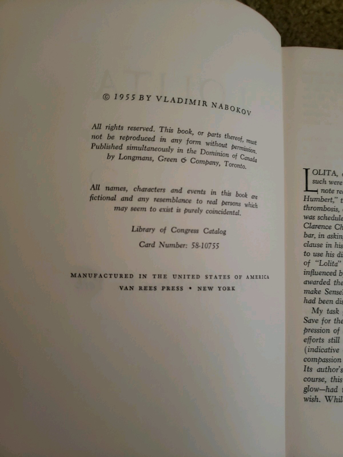 Vladimir Nabokov / Lolita / 1st US Edition 1955 FREE SHIPPING LOOSE SPINE NO DJ