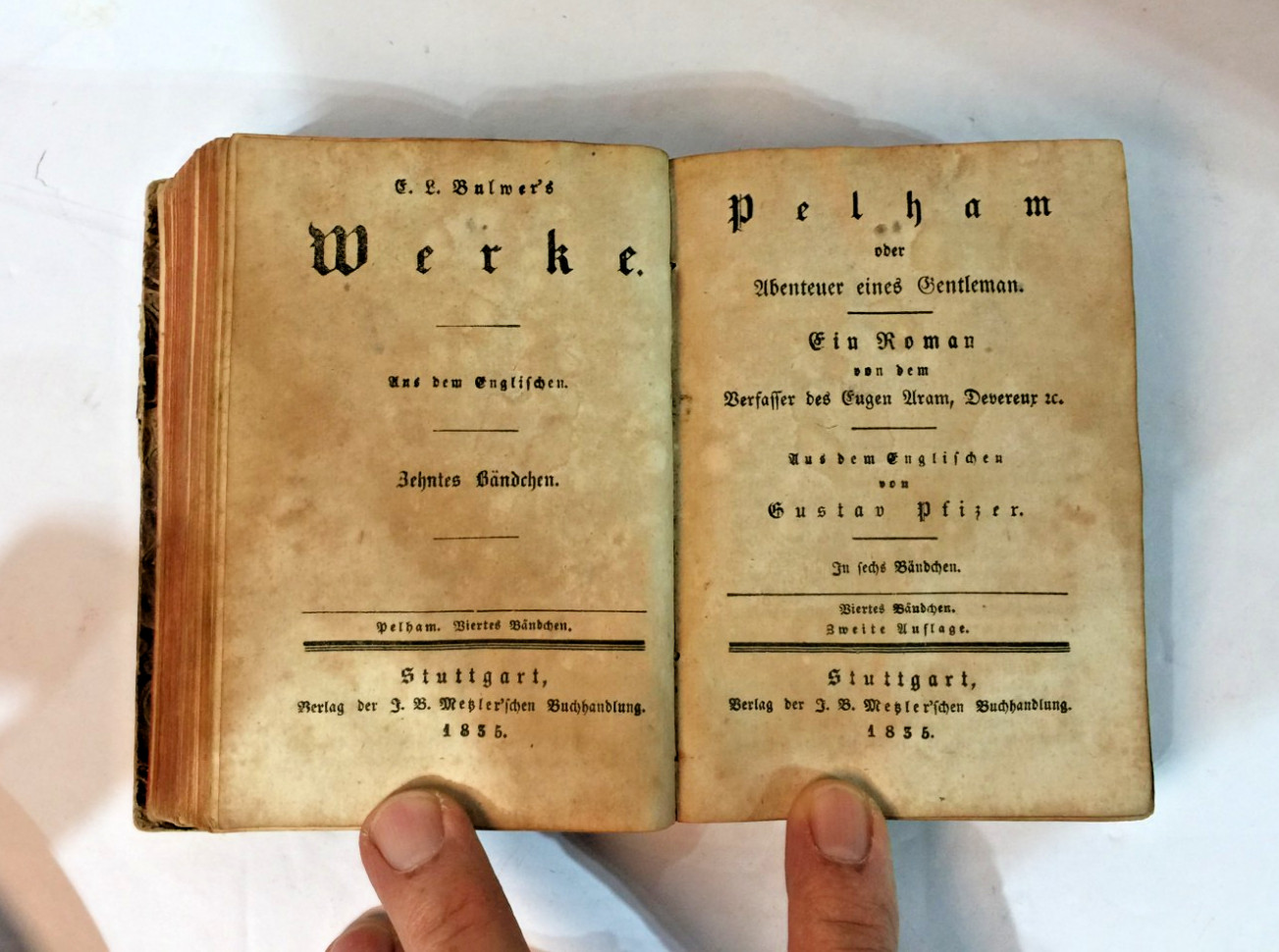 Edward Bulwer Lytton PELHAM/Tthe Adventures of a Gentleman 1836 German Ed. 5.5″!
