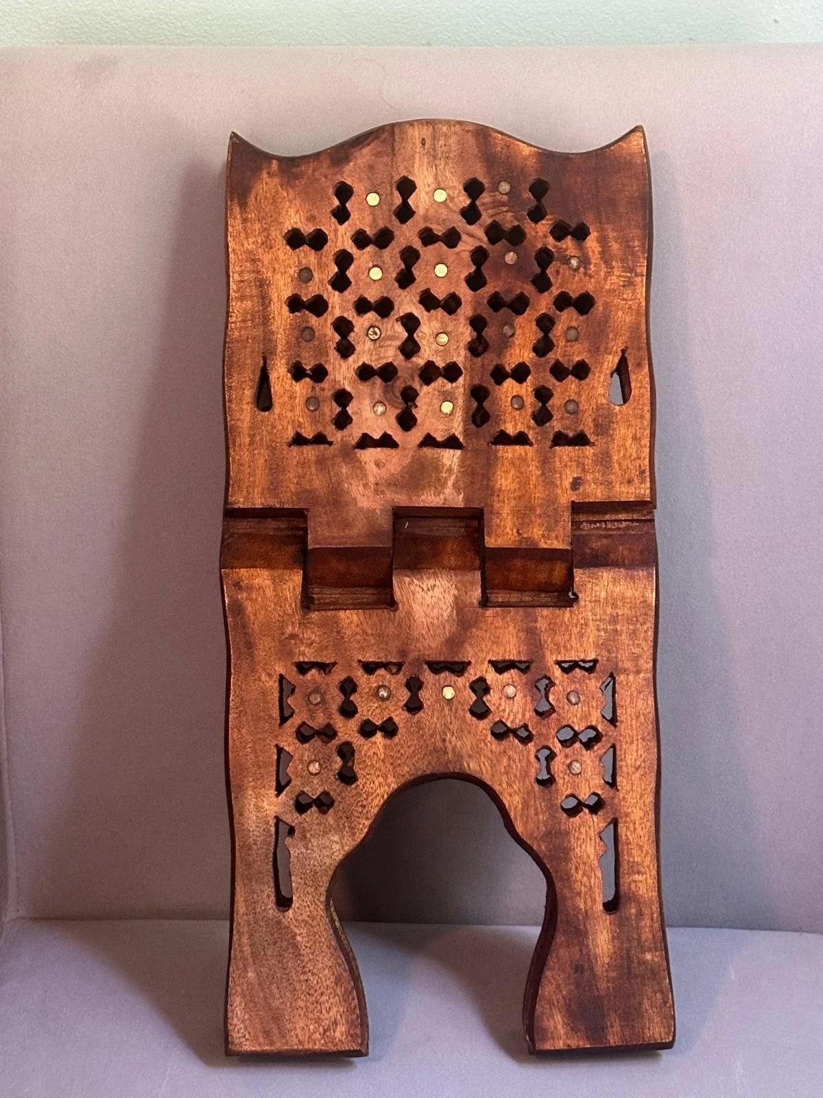 Hand Carved Wooden Folding Book Stand Rehal Quran Holder