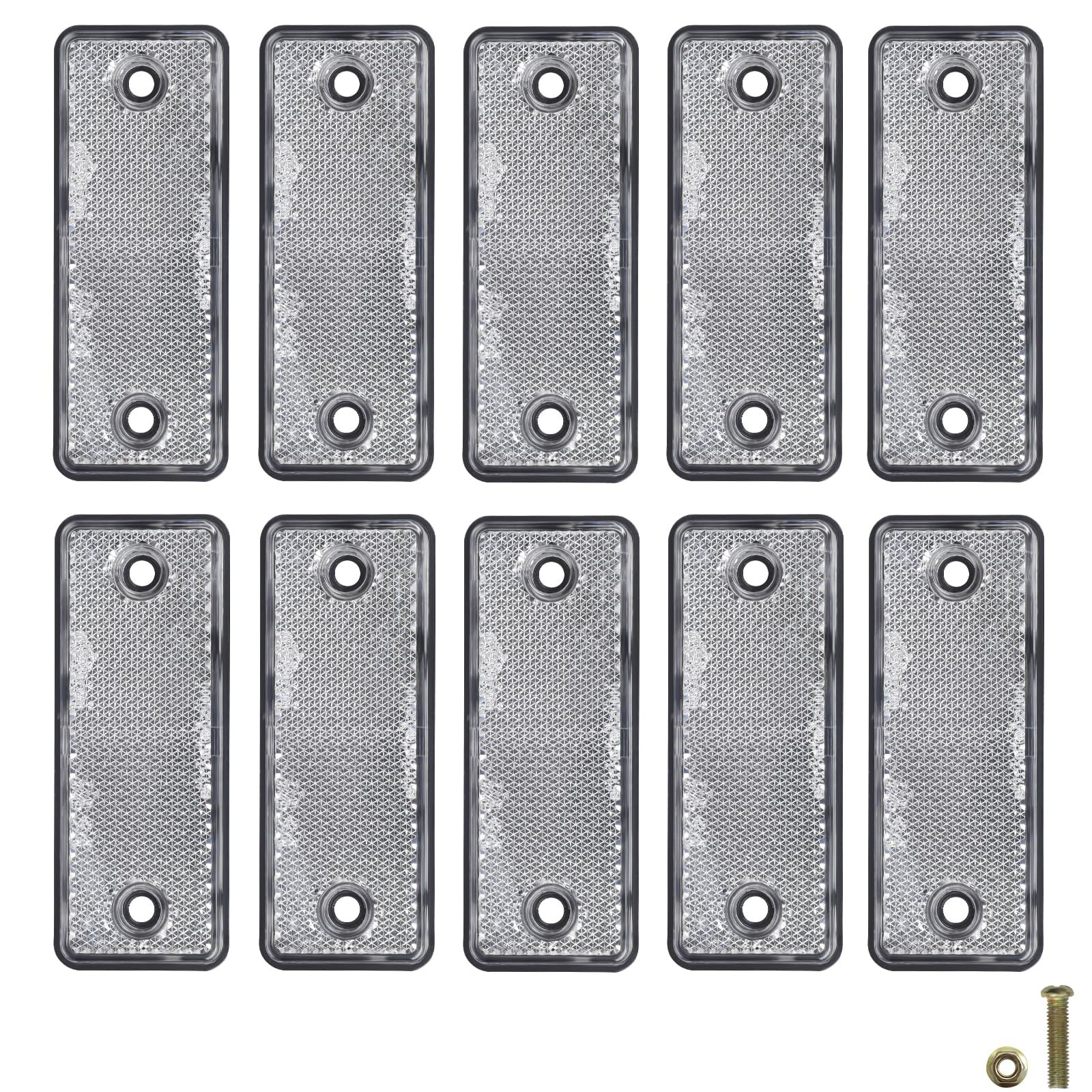 WUSHIXAN 10 Pack White Screw on Rectangular Reflectors for Mailbox, Motobikes…