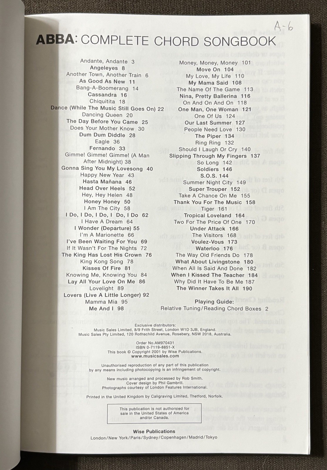 Abba: Complete Chord Songbook * Paperback Book * Pub. U.K. 2001 * 192 Pages